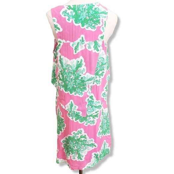 CROWN & Ivy Pink and lime Green Spring Summer Dress Knee Coral Length Sz 10 - Picture 5 of 8